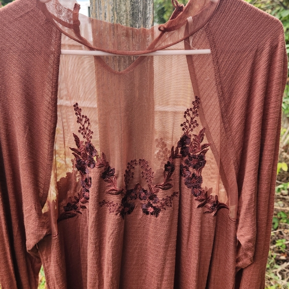Free People SAHELI TOP Amber Brown Round Hem Tunic, made in India - Picture 2 of 10